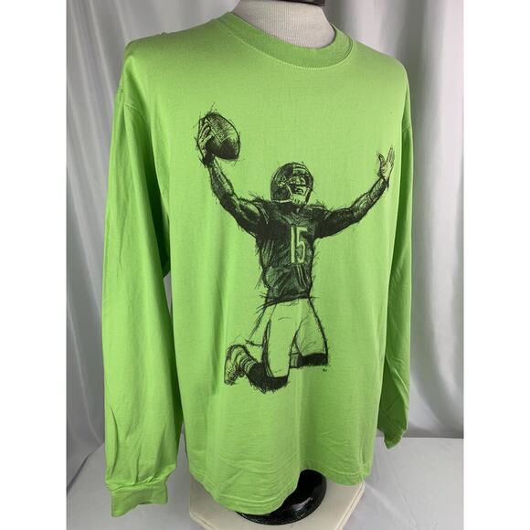 Large Men's The Brandon Marshall Foundation Bright Green Long Sleeve Logo Tshirt - Picture 4 of 8